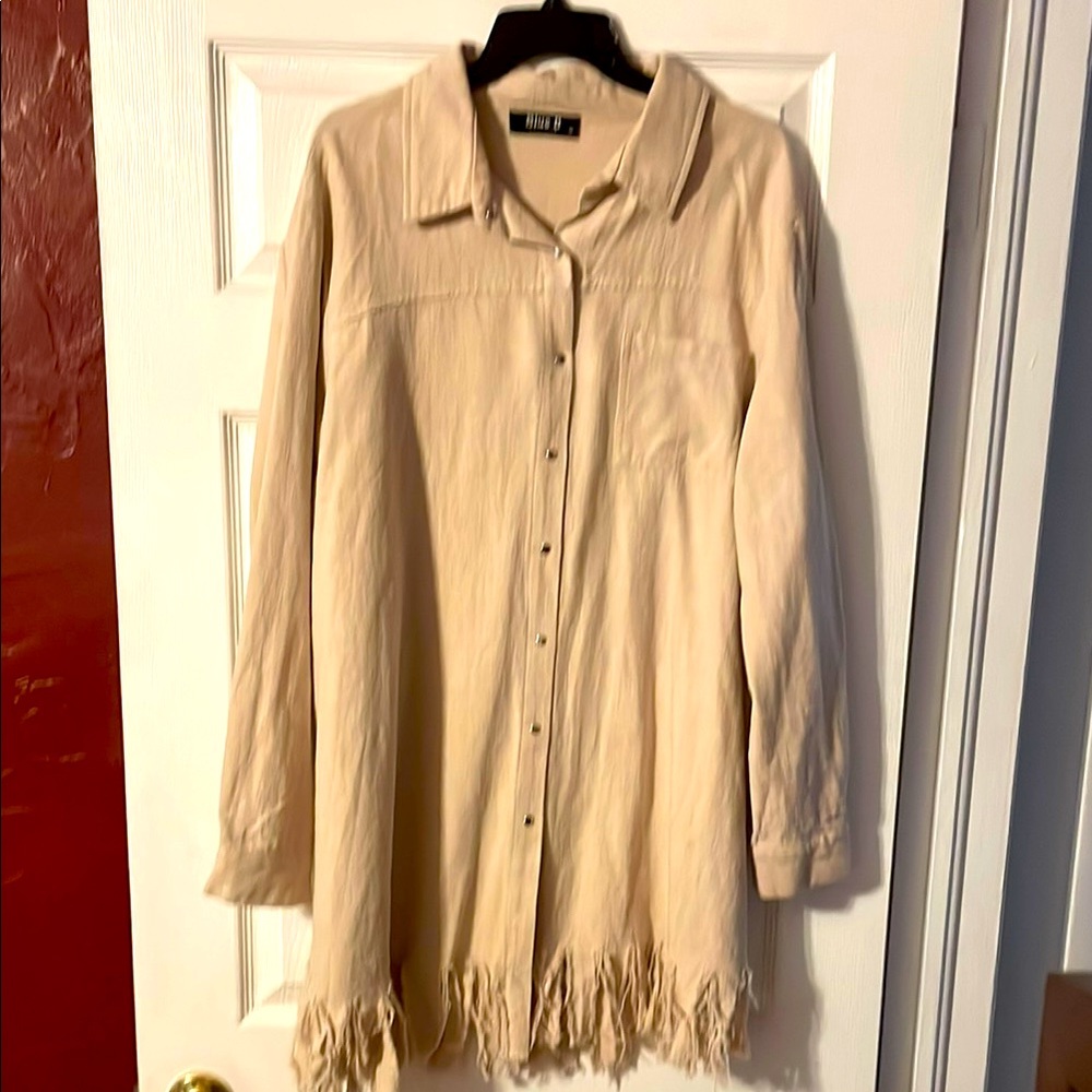 Tan Fringe Button-Up dress